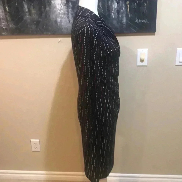 Vintage Express Black Red White Dot & Dash Design Faux Wrap Midi Dress-Size 5/6 - Picture 4 of 10